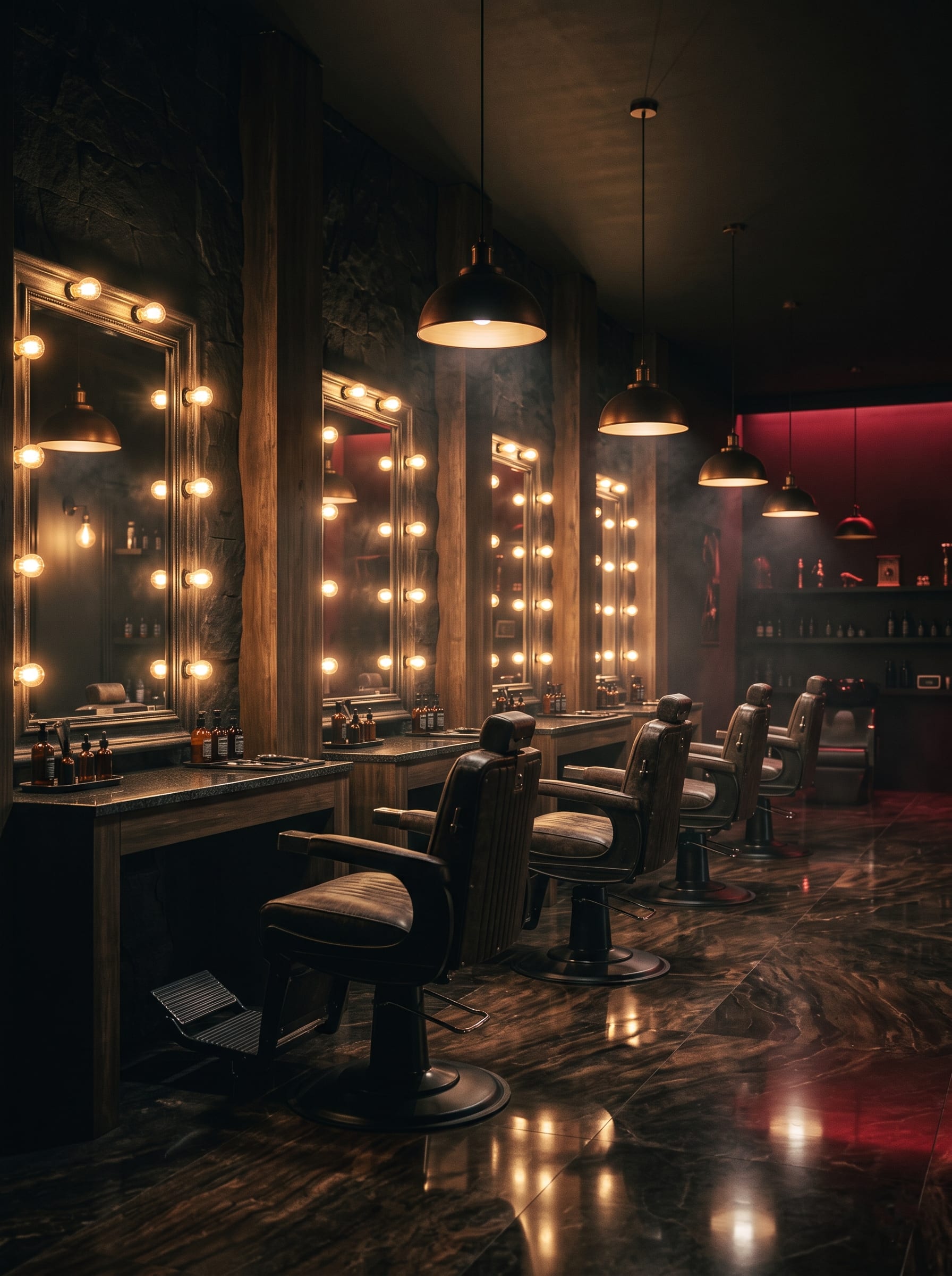 ديكور داخلي فاخر لصالون رجالي في Red Gents Salon، برشا هايتس دبي